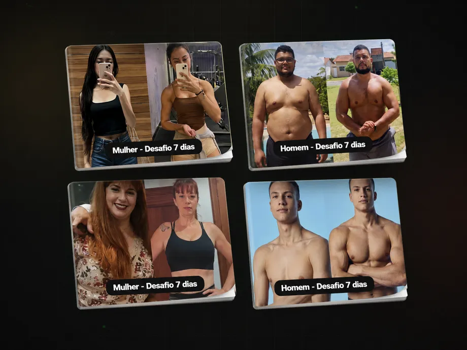Antes e depois de mulheres e homens após o Desafio 7 dias da Selva